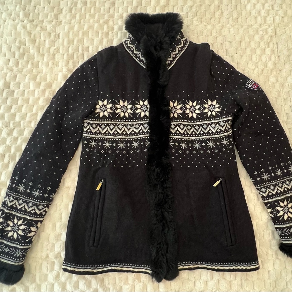 Dale of Norway Black and White Snowflake Sweater Jacket M
